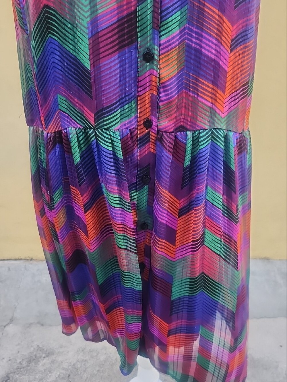 ba&sh Purple Multicolor Chevron Button-Front Mini Dress - Picture 3 of 10